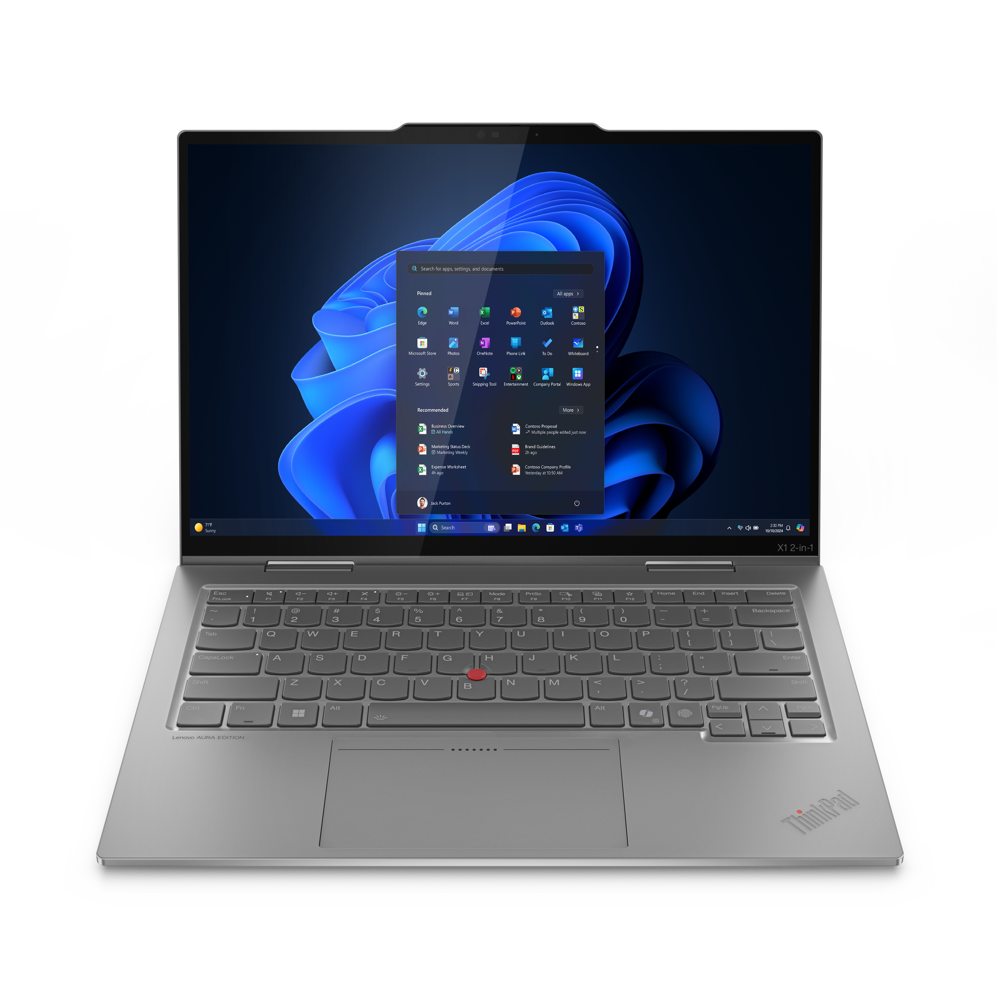 Lenovo ThinkPad X1 2-in-1 Gen 10 Aura Edition Intel Core Ultra 5 225U Hybryda (2w1) 35,6 cm (14") Ekran dotykowy WUXGA 16 GB LPDDR5x-SDRAM 512 GB SSD Wi-Fi 6E (802.11ax) Windows 11 Pro Francuski Szary