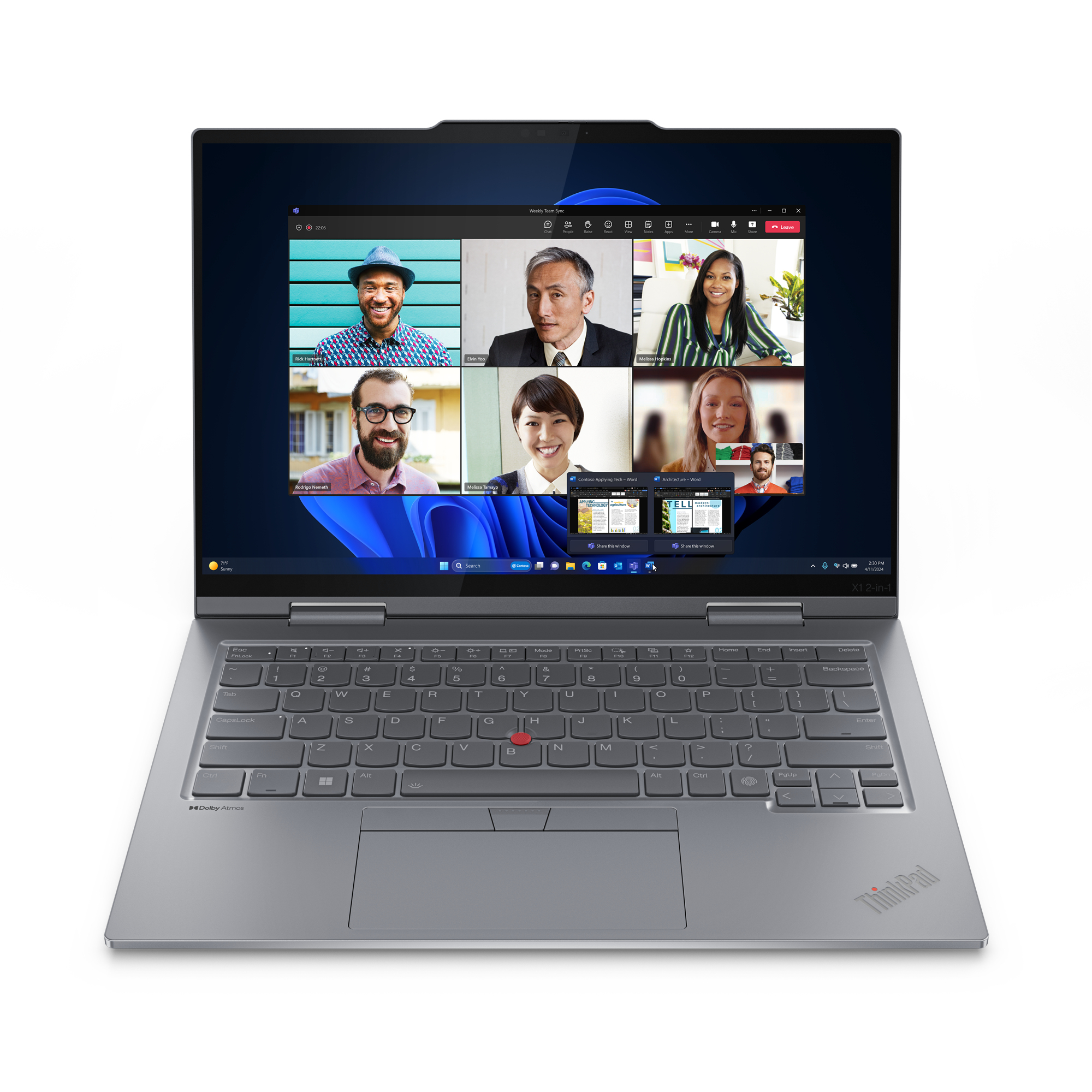Lenovo ThinkPad X1 2-in-1 Gen 9 Intel Core Ultra 7 155U Hybryda (2w1) 35,6 cm (14") Ekran dotykowy 2.8K 32 GB LPDDR5x-SDRAM 1 TB SSD Wi-Fi 6E (802.11ax) Windows 11 Pro Angielski Szary