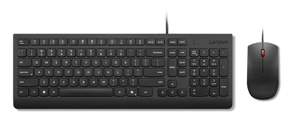 Lenovo Essential Wired Combo Black US Euro klawiatura Dołączona myszka Uniwersalne USB Czarny