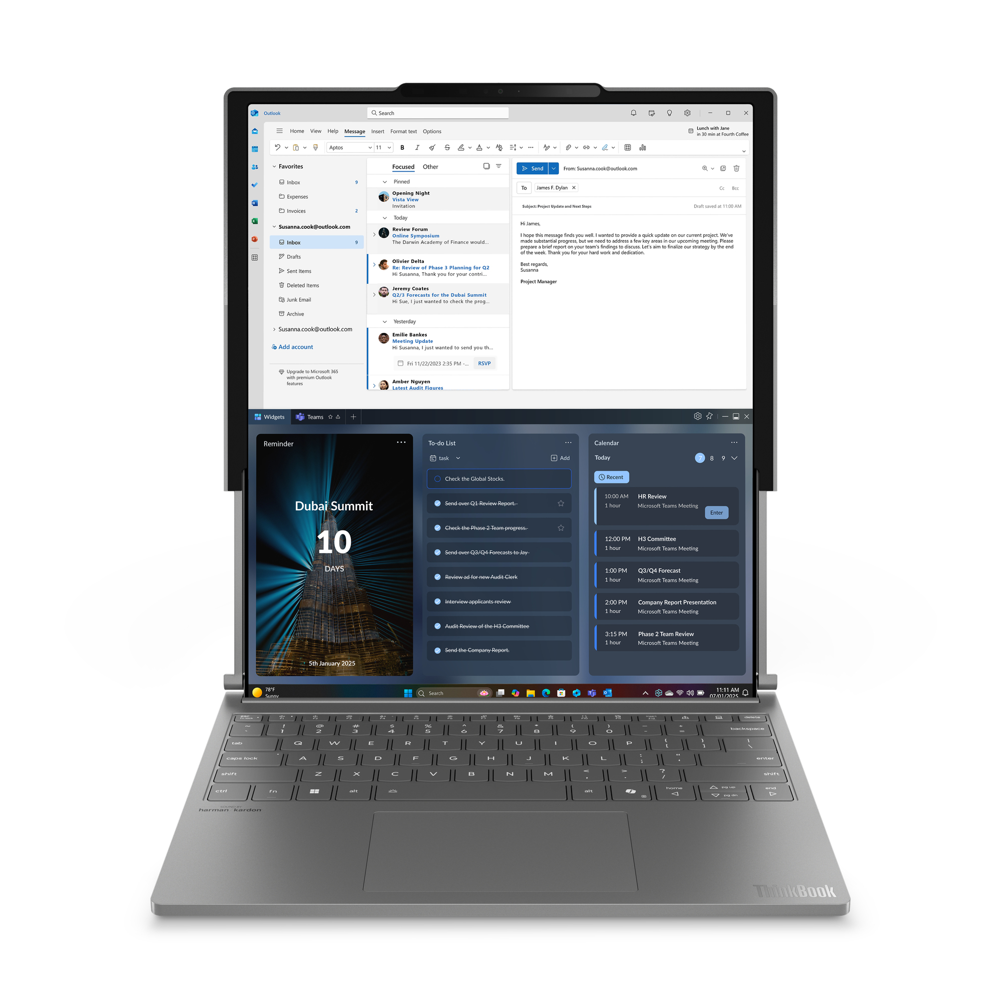 Lenovo ThinkBook Plus G6 Rollable Copilot+ PC Intel Core Ultra 7 258V Laptop 42,4 cm (16.7") 32 GB LPDDR5x-SDRAM 1 TB SSD Wi-Fi 7 (802.11be) Windows 11 Pro Francuski Szary - obrazek 2