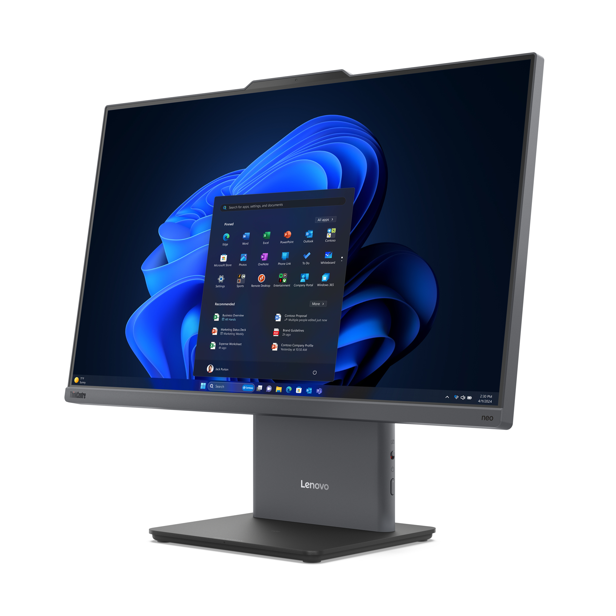 Lenovo ThinkCentre neo 50a 24 Gen 5 Intel Core 5 210H 60,5 cm (23.8") 1920 x 1080 px Ekran dotykowy All-in-One PC 16 GB DDR5-SDRAM 512 GB SSD Windows 11 Pro Wi-Fi 6 (802.11ax) Szary - obrazek 2