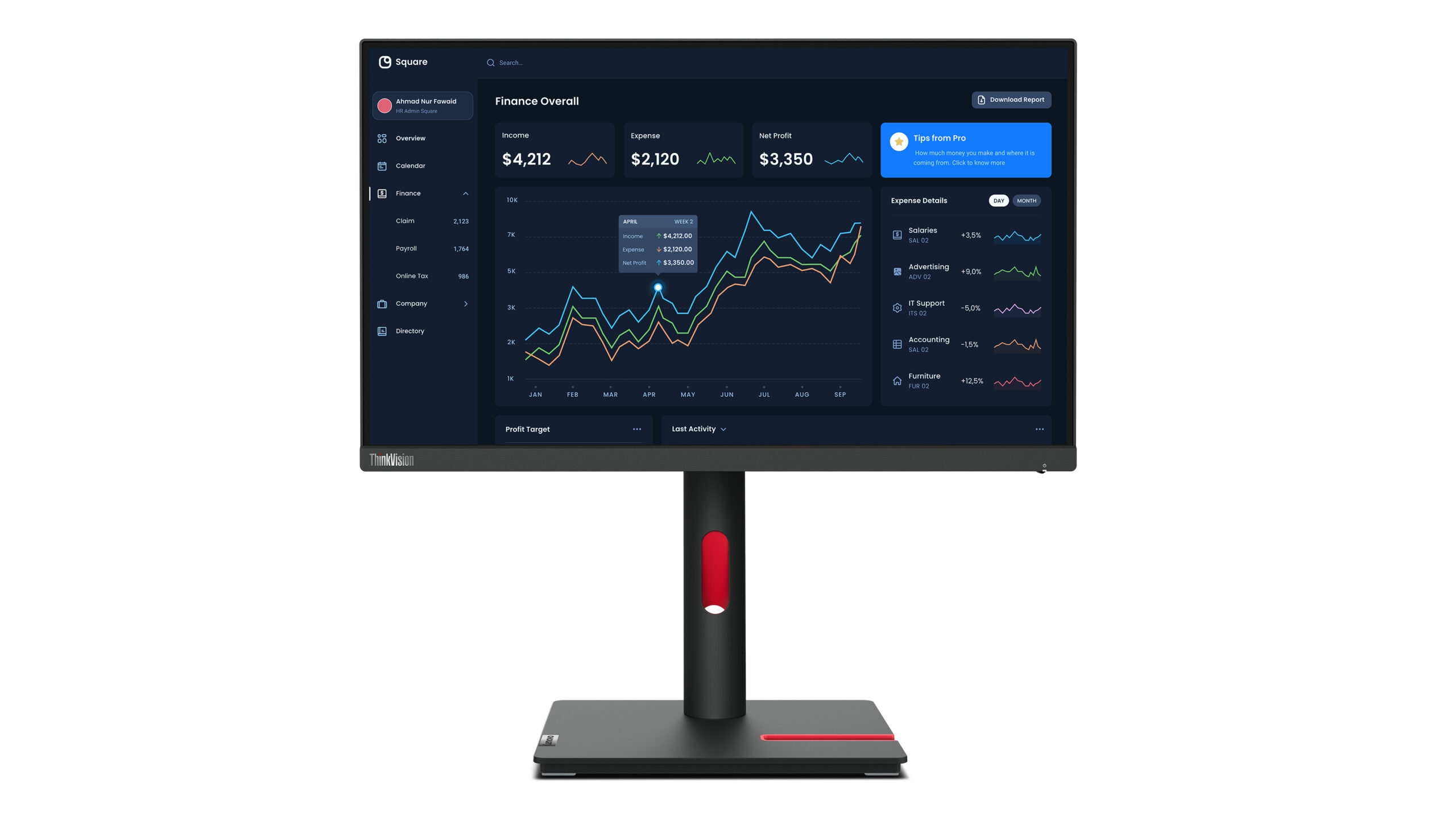 Lenovo ThinkVision T22i-30 monitor komputerowy 54,6 cm (21.5") 1920 x 1080 px Full HD LED Czarny - obrazek 2