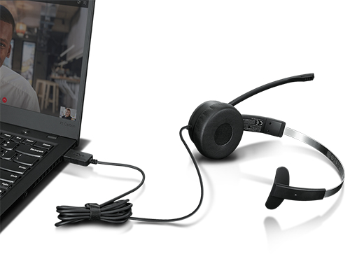 Lenovo 100 Mono Zestaw słuchawkowy Przewodowa Opaska na głowę Biuro/centrum telefoniczne USB Typu-A Czarny - obrazek 4