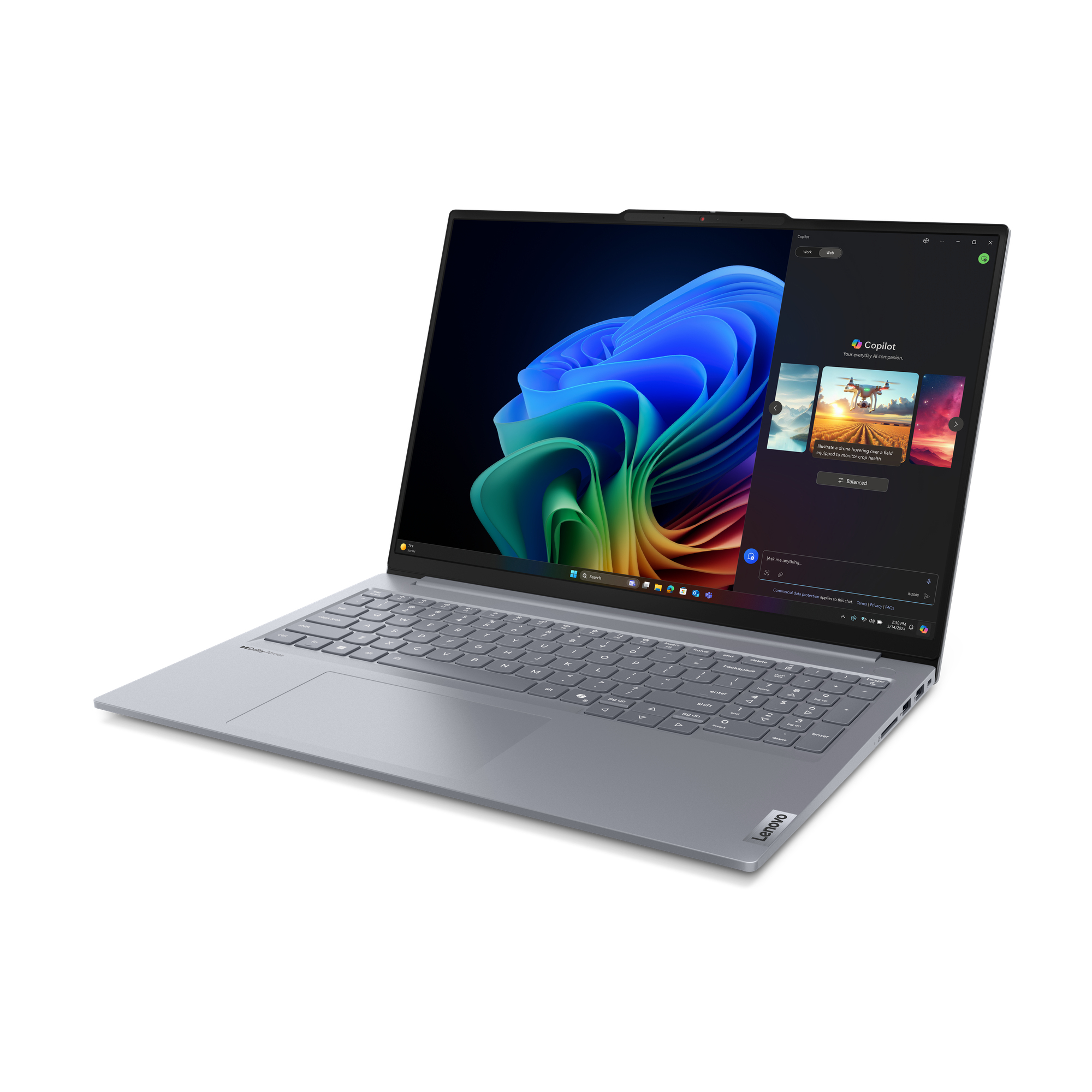 Lenovo ThinkBook 16 G7 QOY Copilot+ PC Snapdragon X1P-42-100 Laptop 40,6 cm (16") WUXGA 32 GB LPDDR5x-SDRAM 1 TB SSD Wi-Fi 7 (802.11be) Windows 11 Pro Szary - obrazek 2