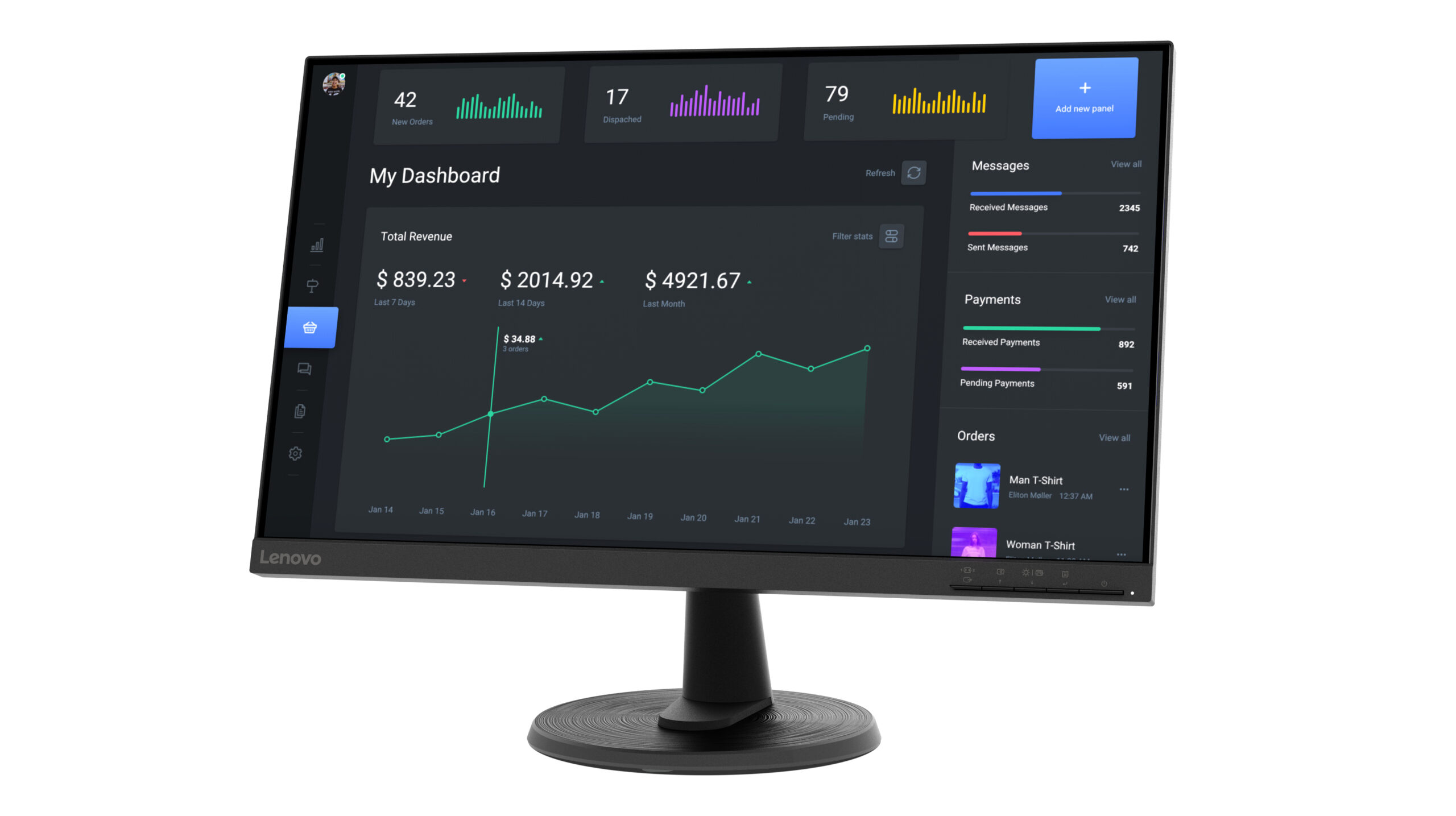 Lenovo C24-40 monitor komputerowy 60,5 cm (23.8") 1920 x 1080 px Full HD LED Czarny - obrazek 3