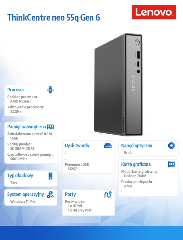 Komputer ThinkCentre Neo 55q Tiny G6 13GN000MPB W11Pro 5 220/16GB/512GB/AMD Radeon/3YR OS + 1YR CI - obrazek 4