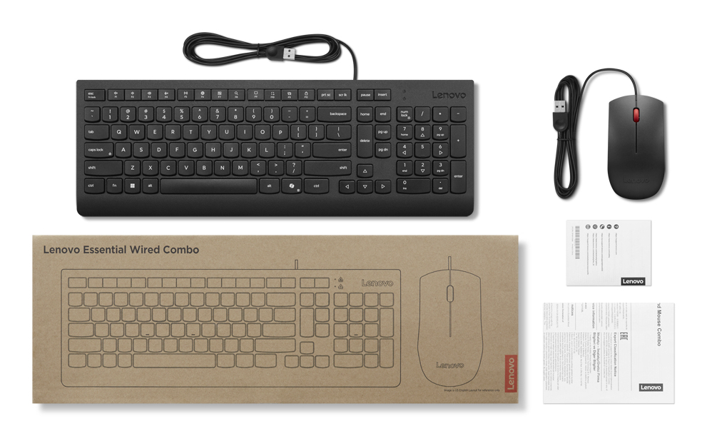 Lenovo Essential Wired Combo Black US Euro klawiatura Dołączona myszka Uniwersalne USB Czarny - obrazek 4
