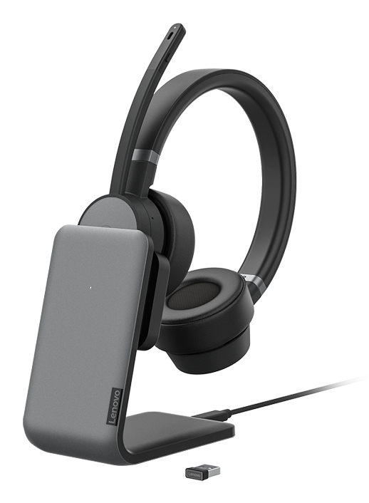 Lenovo Go Wireless ANC Headset with Charging stand Zestaw słuchawkowy Przewodowy i Bezprzewodowy Opaska na głowę Biuro/centrum telefoniczne Bluetooth Podstawka do ładowania Czarny